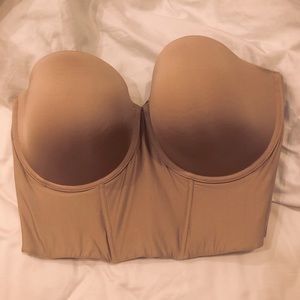 Strapless Long line Bra 38DDD Bustier by Felina. Warm Neutral